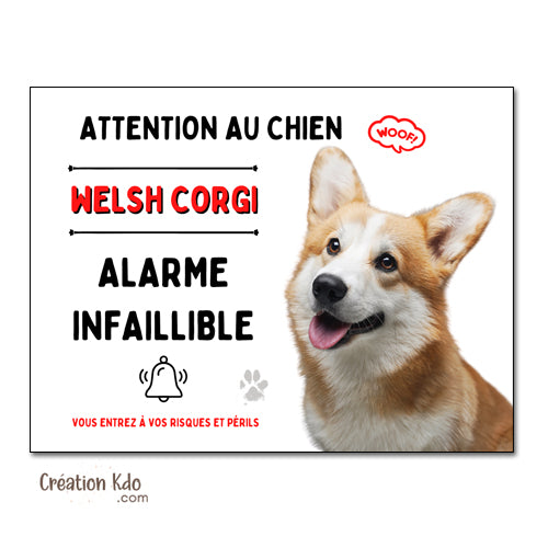 Plaque humour Attention au chien Welsh Corgi Alarme infaillible Panneau