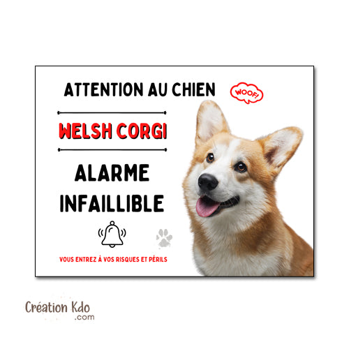 Plaque humour Attention au chien Welsh Corgi Alarme infaillible Panneau