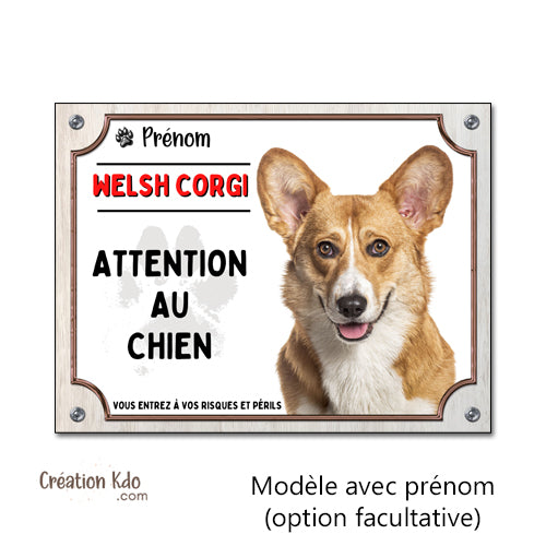 Plaque Attention au chien Welsh Corgi Panneau de portail je monte la garde portail