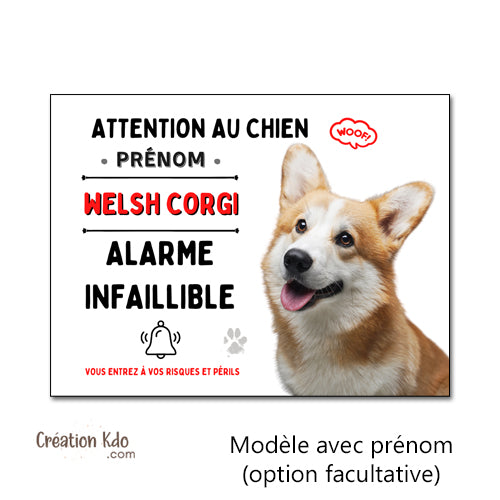 Plaque humour Attention au chien Welsh Corgi Alarme infaillible Panneau personnalisé