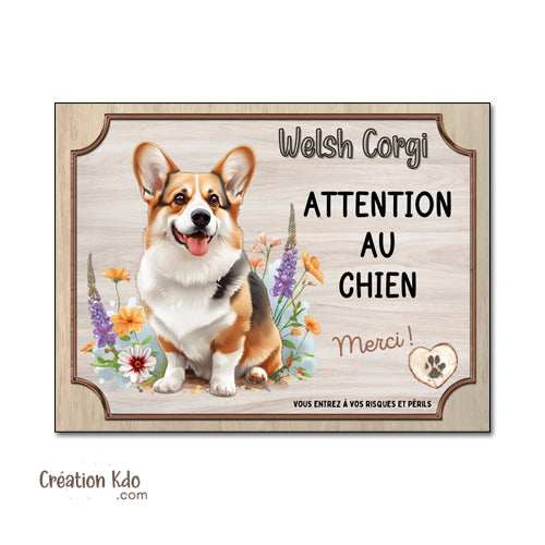 Panneau Attention au chien Merci Welsh Corgi plaque monte la garde