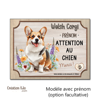 Panneau Attention au chien Merci Welsh Corgi plaque monte la garde