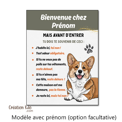 Plaque Welsh Corgi Humour "Bienvenue chez moi"  Règles de la Maison Panneau test odeur poil de chien personnalisé