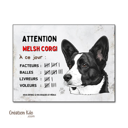 Plaque Humour Corgi noir et blanc "À ce jour" - Panneau en Aluminium