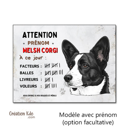 Plaque Humour Corgi noir et blanc "À ce jour" - Panneau en Aluminium je monte la garde