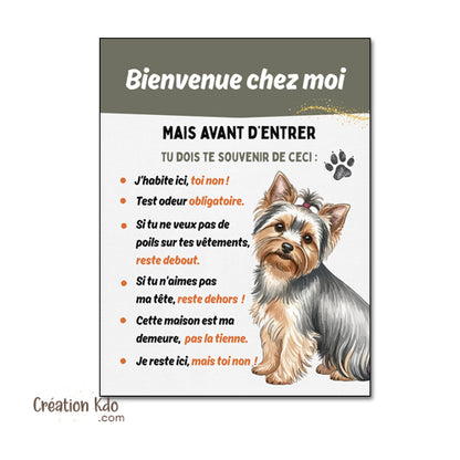 Plaque Yorkshire "Bienvenue chez moi : Les Règles" - Panneau Humour Aluminium