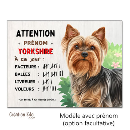 yorkshire je monte la garde plaque attention au chien panneau pancarte à personnaliser