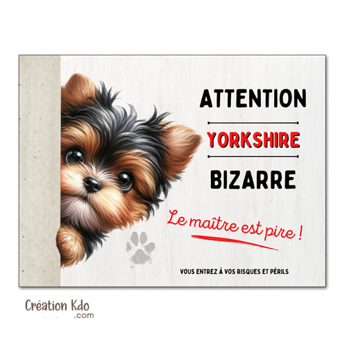 yorkshire je monte la garde plaque attention au chien humour panneau pancarte