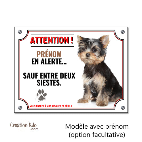 plaque humour yorkshire attention au chien panneau portail personnalisé prénom