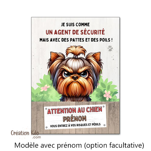 yorkshire je monte la garde plaque attention au chien panneau pancarte