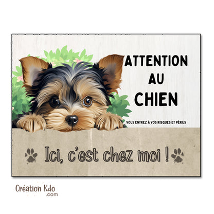 plaque yorkshire terrier attention au chien panneau portail je monte la garde