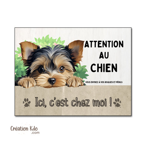 plaque yorkshire terrier attention au chien panneau portail je monte la garde