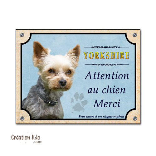 plaque yorkshire terrier attention au chien merci panneau portail je monte la garde