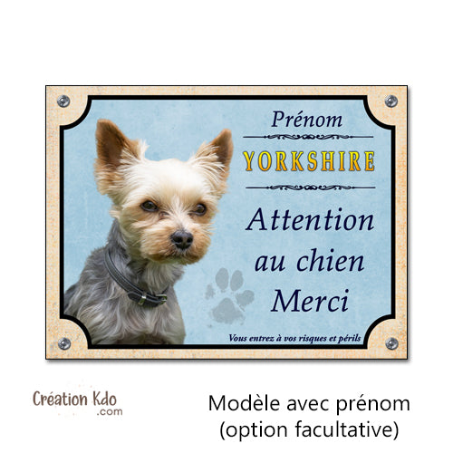 plaque yorkshire terrier attention au chien merci panneau portail je monte la garde personnalisé