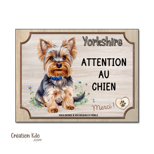 plaque yorkshire terrier attention au chien merci panneau portail je monte la garde