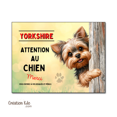 plaque yorkshire terrier attention au chien merci panneau portail je monte la garde