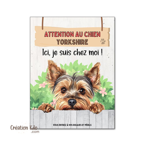 yorkshire je monte la garde plaque attention au chien panneau pancarte humour