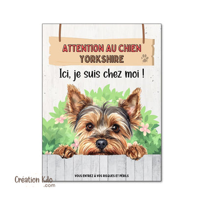yorkshire je monte la garde plaque attention au chien panneau pancarte humour