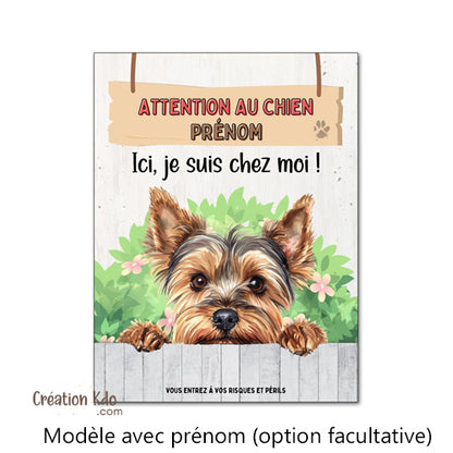 yorkshire je monte la garde plaque attention au chien panneau pancarte humour