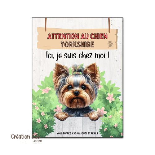 yorkshire je monte la garde plaque attention au chien panneau pancarte