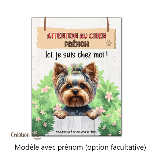 yorkshire je monte la garde plaque attention au chien panneau pancarte