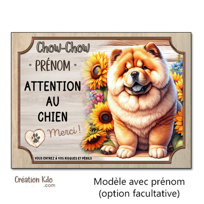 plaque attention au chien chow chow panneau portail je monte la garde personnalisé
