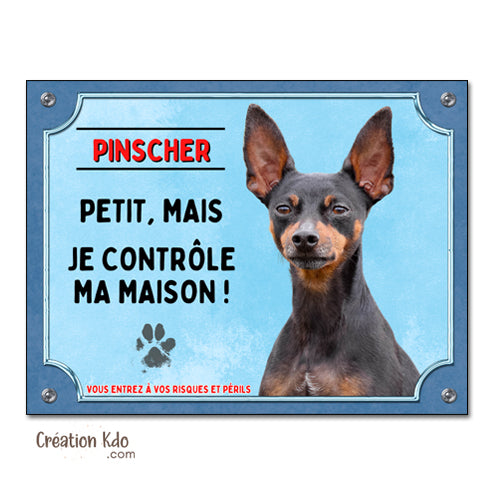 plaque pinscher monte la garde panneau attention chien humour