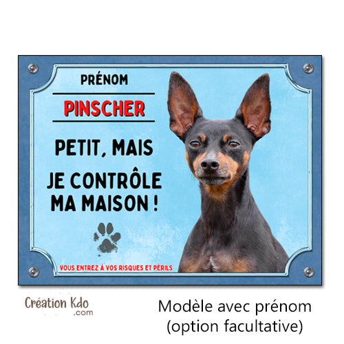 plaque pinscher monte la garde panneau attention chien humour personnalisé