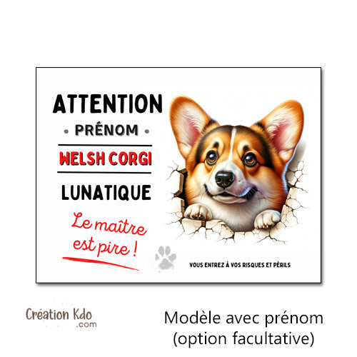 panneau welsh corgi lunatique attention au chien plaque portail monte la garde personnalisé