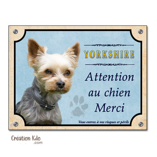 plaque yorkshire terrier attention au chien merci panneau portail je monte la garde