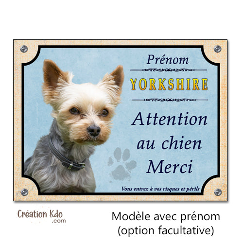 plaque yorkshire terrier attention au chien merci panneau portail je monte la garde personnalisé photo