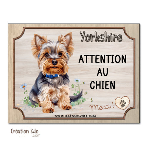 plaque yorkshire terrier attention au chien merci panneau portail je monte la garde