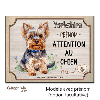plaque yorkshire terrier attention au chien panneau portail je monte la garde personnalisé prénom