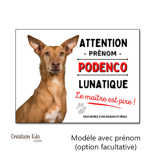 Podenco Plaque humour Attention au chien lunatique Panneau de portail personnalisé