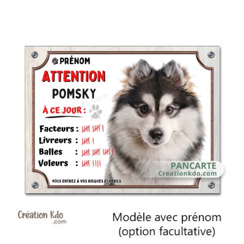 pomsky plaque attention au chien panneau portail je monte la garde pancarte humour husky nain