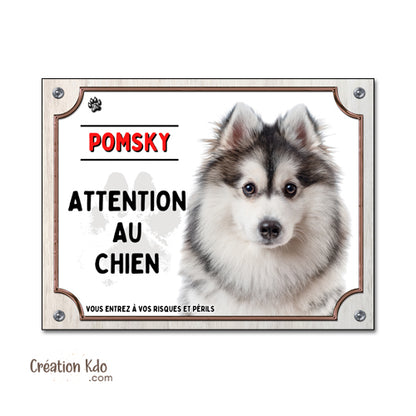 pomsky plaque attention au chien panneau portail je monte la garde pancarte