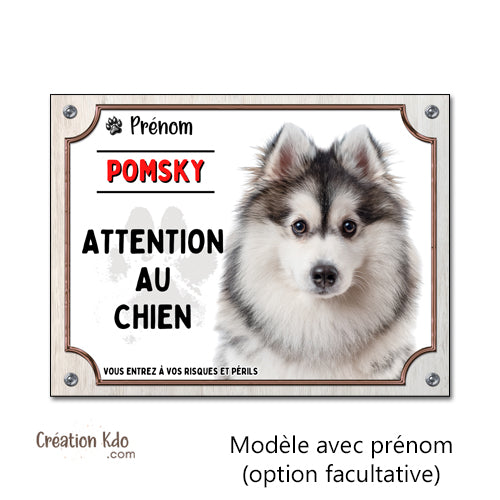 pomsky plaque attention au chien panneau portail je monte la garde pancarte à personnaliser