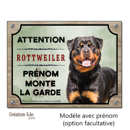 Plaque chien Attention Rottweiler monte la garde Panneau portail modèle fond vert