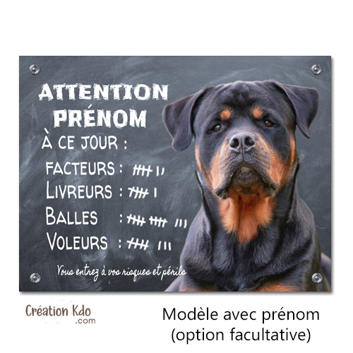 plaque rottweiler humour attention au chien panneau portail je monte la garde