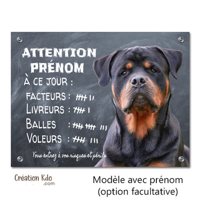 plaque rottweiler humour attention au chien panneau portail je monte la garde
