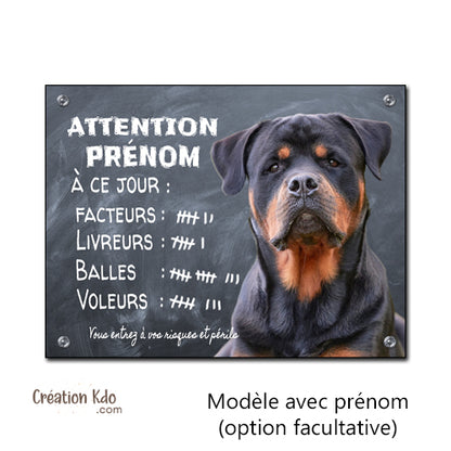 plaque attention au chien rottweiler panneau portail je monte la garde personnalisé