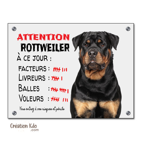 Plaque drôle chien Attention Rottweiler à ce jour compte ses succès Panneau portail