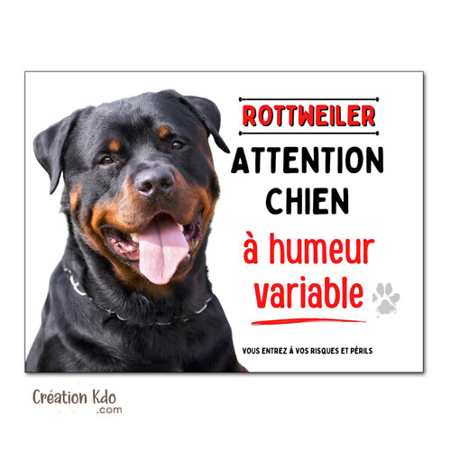 Rottweiler Plaque Attention chien à humeur variable Panneau portail
