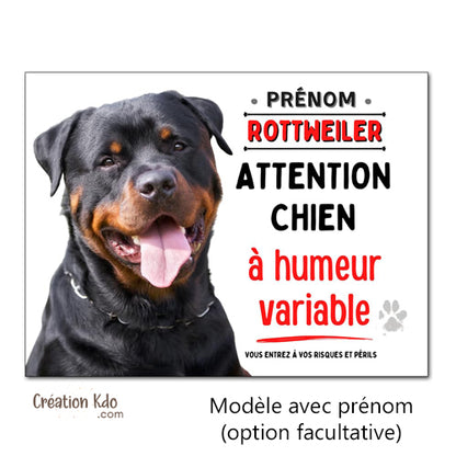 Rottweiler Plaque Attention chien à humeur variable Panneau portail