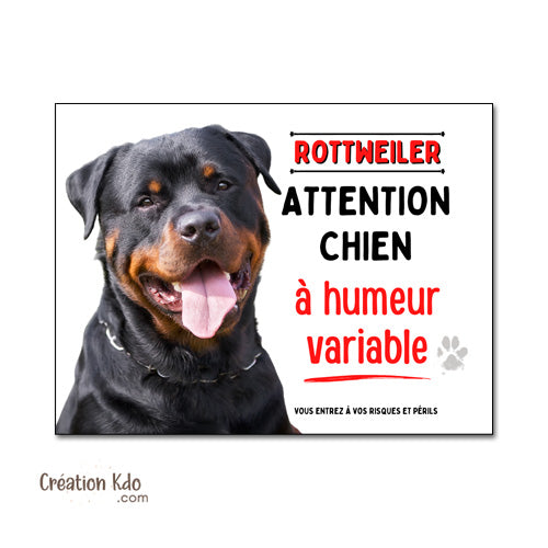 Rottweiler Plaque Attention chien à humeur variable Panneau portail
