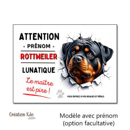 plaque chien lunatique rottweiler panneau portail
