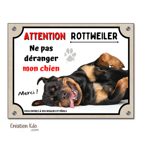 Plaque Attention Rottweiler ne pas déranger mon chien Panneau portail