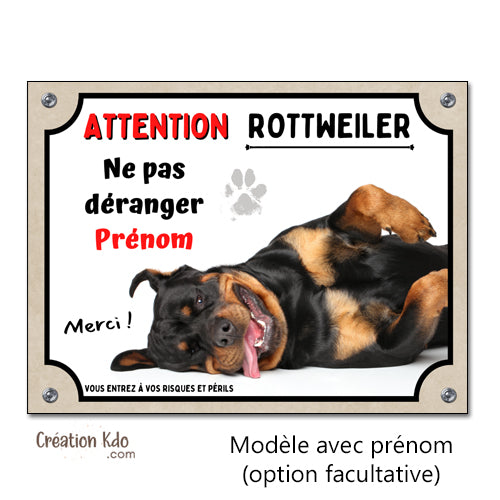 Plaque Attention Rottweiler ne pas déranger mon chien Panneau portail