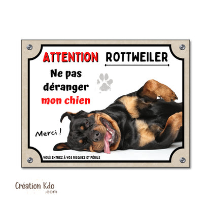 Plaque Attention Rottweiler ne pas déranger mon chien Panneau portail