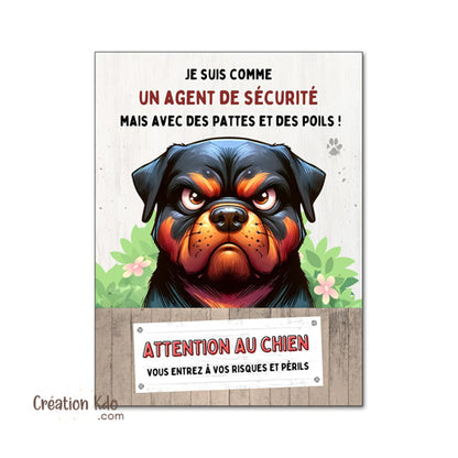 Rottweiler humour Plaque Attention au chien agent de sécurité déco Panneau portail